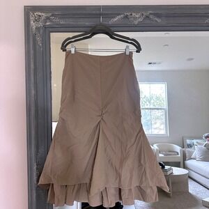 Y2K Piace Brown Gathered Bustle Tiered Ruffle Midi Skirt Fairy Whimsy Grunge S